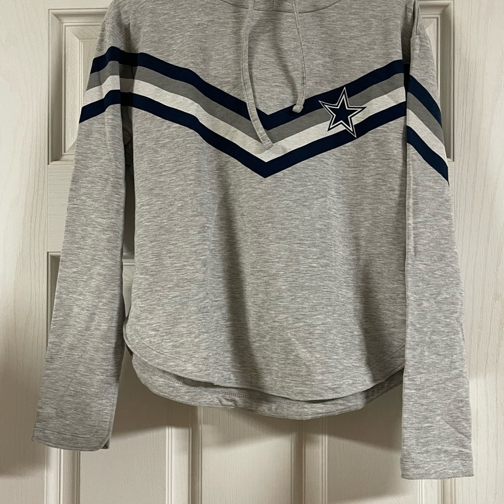 NFL Womens Sleepwear Pullover Hoodie in Light Gray with Navy and White Accents